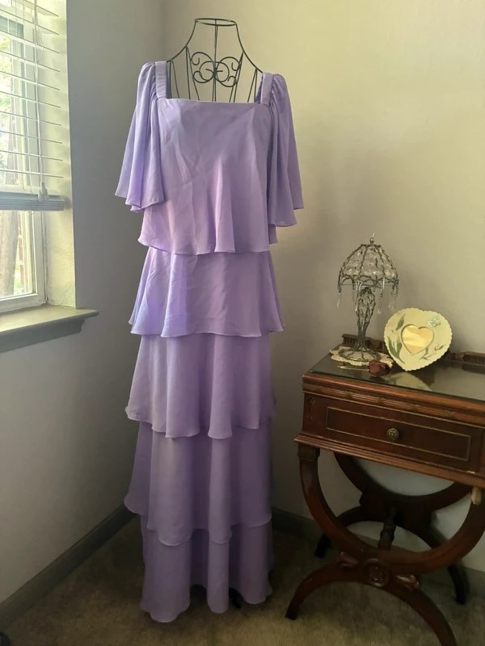 Lavender Tiered Maxi Dress with Flutter Sleeves